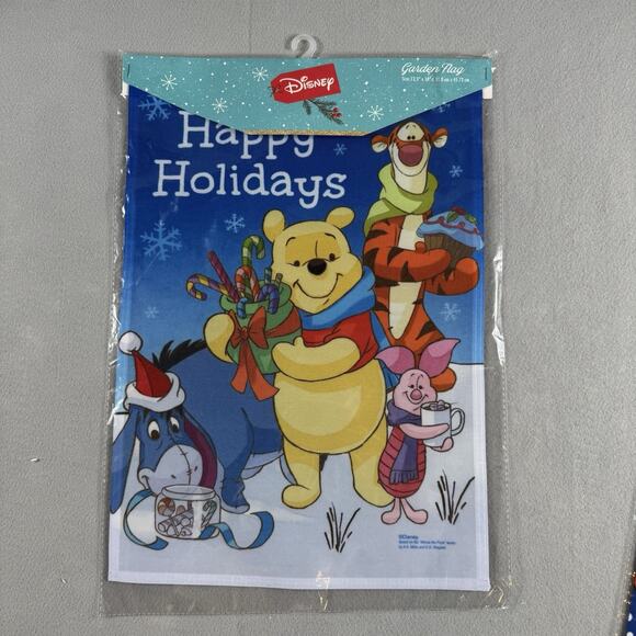 Disney Christmas Garden Flags Lot of 2 Mickey Mouse & Winnie the Pooh New w/Tags - Picture 2 of 8